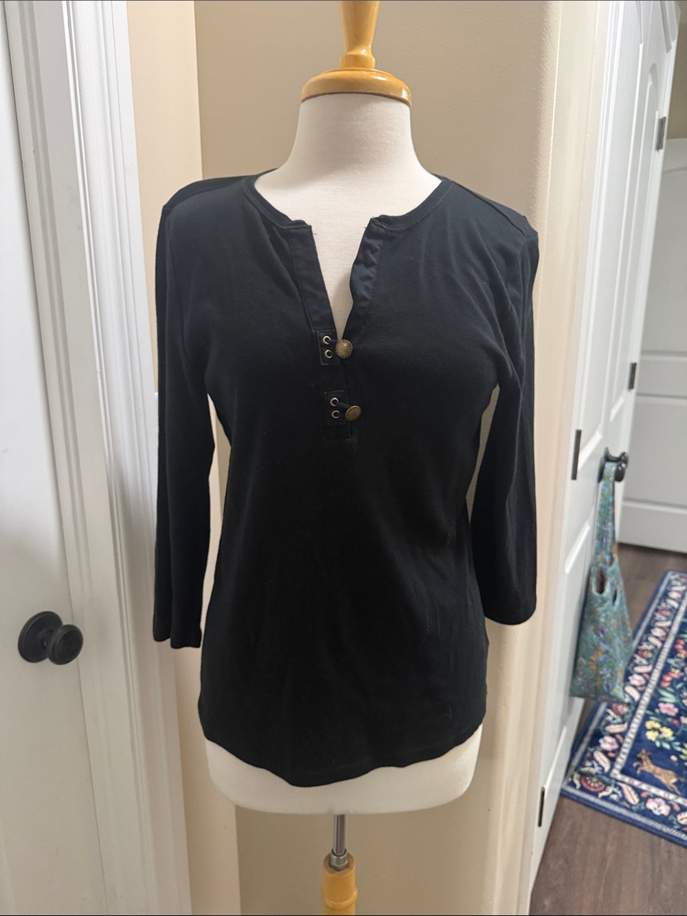 Ralph Lauren Black Long-Sleeve Henley with Button Placket